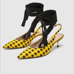 9/21 HP ZARA YELLOW GINGHAM SLINGBACK W/ RIBBIONS